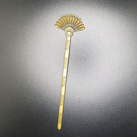 Antique bronze bun holder hair chopstick with Asian fan - Picture 1 of 3